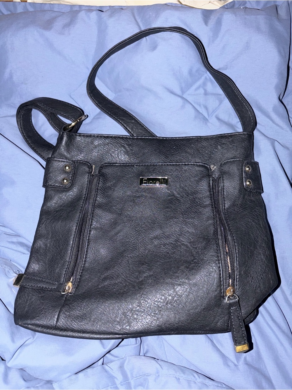 Black Faux Leather Crossbody Bag; AS IS